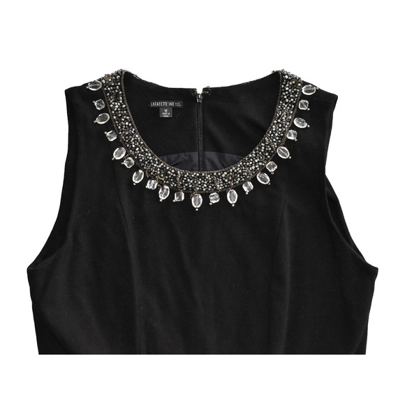 A8 Auth LAFAYETTE 148 Black Chain Trim W/Rhinestones Neckline Dress Sz 12 - Picture 6 of 7
